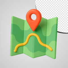 3D Cartoon Map with Location Pin Illustration