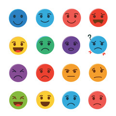 A diverse collection of colorful smiley faces expressing various emotions and feelings.