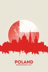 Poland skyline silhouette with red and white colors for Independence Day  