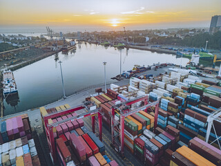 Aerial View Vibrant Shipping Containers