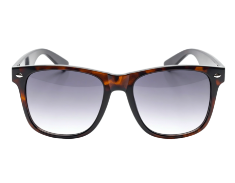 A close-up shot of sunglasses with a gradient lens and tortoise shell frames