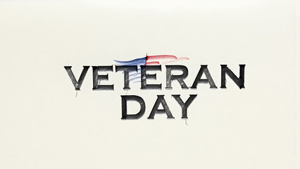 Veteran Day Text with Waving Flag Brush Strokes, Patriotic Background for National Tribute
