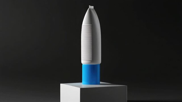 A tube of toothpaste sits on top of a white box, a simple and familiar scene