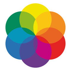 Fototapeta premium Colorful overlapping circles create an abstract flower petal arrangement vibrant design circles