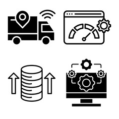 Icons illustrating logistics optimization and technology-driven efficiency concepts delivery methods