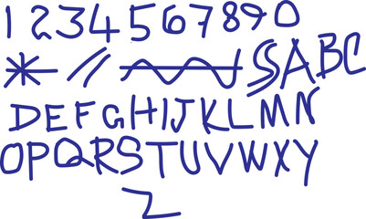Handwritten alphabet numbers symbols letters