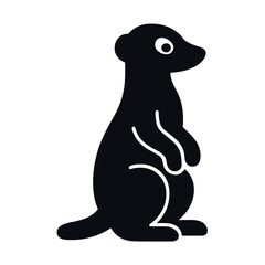 Black outline silhouette of adorable standing meerkat on white background