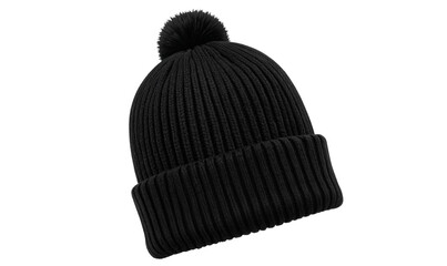 Classic Black Knit Beanie with Pom Pom, Front View