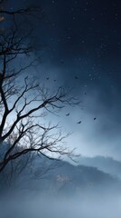 Cinematic Dark Halloween Scene under Moonlit Sky 
