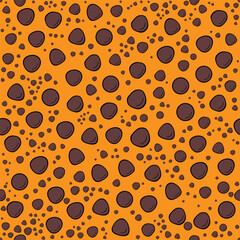 Brown pebbles pattern on an orange background with a playful cartoon style. The stones come in different shapes and sizes. Seamless pattern vector illustration