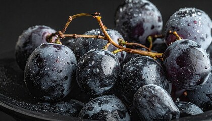 Close up of a bunch of grapes on a black background