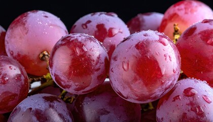 Close up of a bunch of grapes on a black background