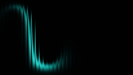 Teal ribbed glass light wave on dark background - Teal-turquoise glowing wave with glass texture on black background, sleek and modern abstract design