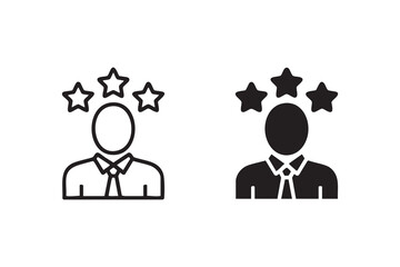Client Feedback Rating Icon Black and White Illustration with Stars