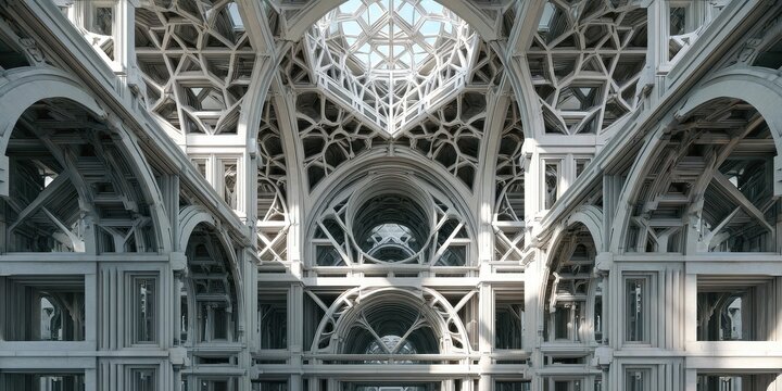 Grand Geometric Interior Architecture with Intricate Skylight and Vaulted Ceilings