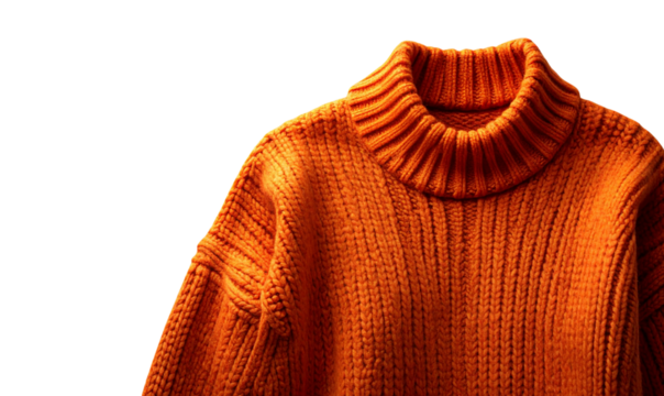 Minimalist Flat Lay of Orange Wool Sweater, Transparent Background, PNG