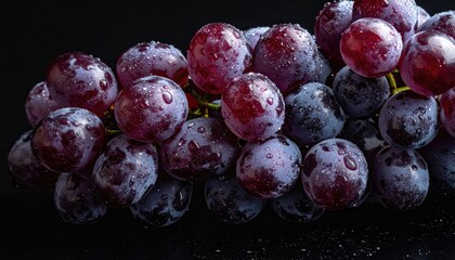 Close up of a bunch of grapes on a black background