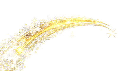 PNG Curved Golden Stardust Trail with Sparkling Glow and Confetti
