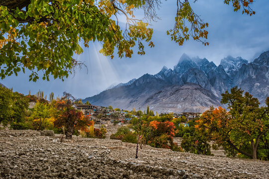 Beautiful majestic view of the Machulu Valley in Skardu, Pakistan. The Machulu Valley is located on the heights of the mountains. Machulu valley is famous for its natural beauty and picturesque views