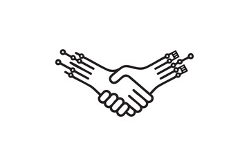 Futuristic Handshake Icon Black White Technology Partnership Vector