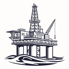 Obraz premium Illustration of a large offshore oil drilling platform standing tall on the ocean waves with a crane extending from its side