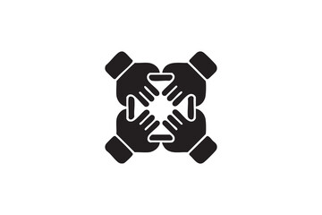 Teamwork Hands Icon Black and White Unity and Collaboration Symbol
