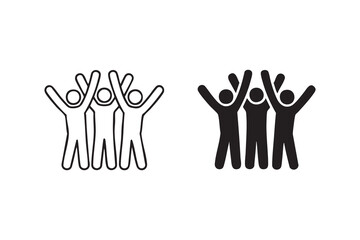 Human Figures with Raised Hands Icon Black White Teamwork Illustration
