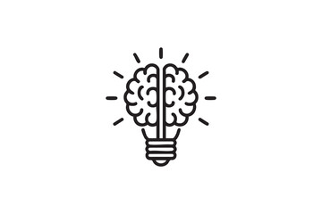 Brain Lightbulb Icon Black and White Creativity and Innovation Symbol