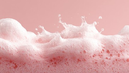 Fototapeta premium Soft pink foam with dynamic splashes against a pale pink background, creating a light and airy texture