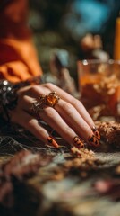 Festive Halloween Hand Details with Seasonal Decorations 
