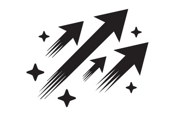 Minimalist Growth Icon Black White Arrows Rising with Stars Illustration