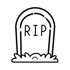 Gravestone RIP Tombstone Vector Icon – Halloween Outline Illustration in Simple Line Art Style for Spooky Decoration, Digital Graphics, Stickers, Party Design, and Horror Themed Projects