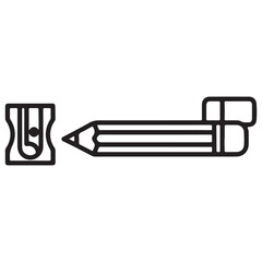 Outline Icon of a Pencil and Sharpener for School and Office Supplies