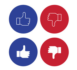 Obraz premium Thumbs up and down icon set. Editable vector illustration of approval and disapproval symbols in outline and solid style. EPS feedback pack
