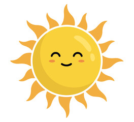 Smiling sun icon. Editable vector illustration of cheerful cartoon sun with happy face and orange rays. EPS weather emoji symbolBranding