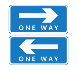 One way road sign icon set. Editable vector illustration of directional traffic signs with left and right arrows. EPS street navigation pack
