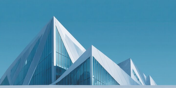 Modern Angular Geometric Architecture Against a Clear Blue Sky