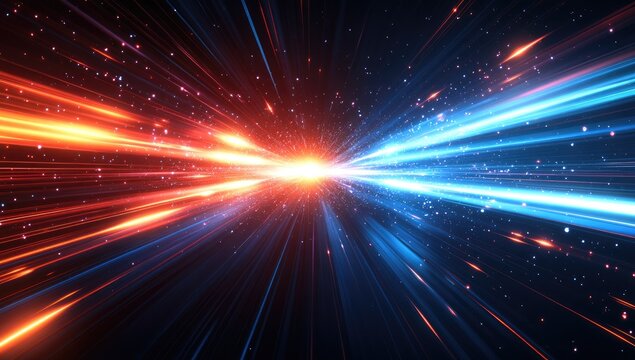 Blazing trails of blue and orange light collide head-on