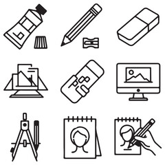 Art and Design Tools, Supplies, and Creative Process Line Icons
