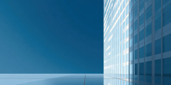 Modern Glass Skyscraper Reflecting Blue Sky in Minimalist Perspective