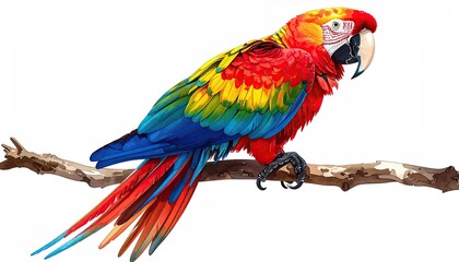 Fototapeta premium Colorful Parrot Perched on a Branch Detailed Digital Illustration
