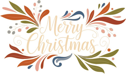 Merry Christmas greeting with colorful leaf and berry design vector illustration for festive holiday season decoration 