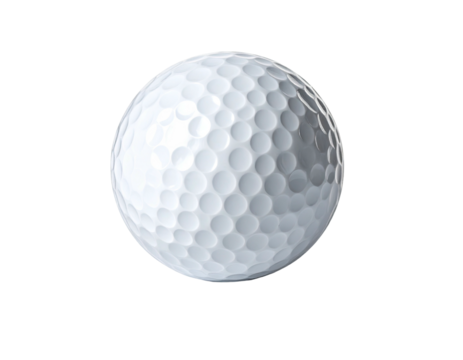 Isolated white dimpled sphere of a sporting item, set against a black background