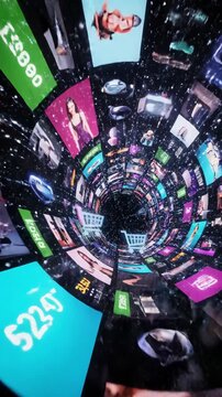 Dynamic digital tunnel showcasing futuristic shopping and consumer trends