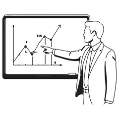 Professional Man Presenting Data Graph on Whiteboard