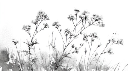 Botanical illustration grasses and flowers