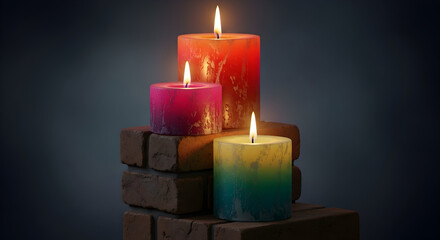 Candlelight Serenity A Warm and Inviting Ambiance Featuring Lit Candles on Bricks Evoking Peace and Relaxation Ideal for Home Decor and Wellness Designs