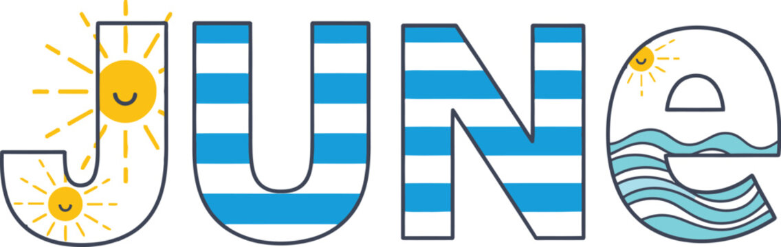 Celebrate june summer month with sun sea and blue striped design