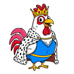 Royal Chicken King Illustration with Crown and Cape - A Majestic Fowl King