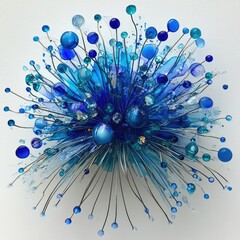 Blue glass sphere and rod art, radial, dynamic display